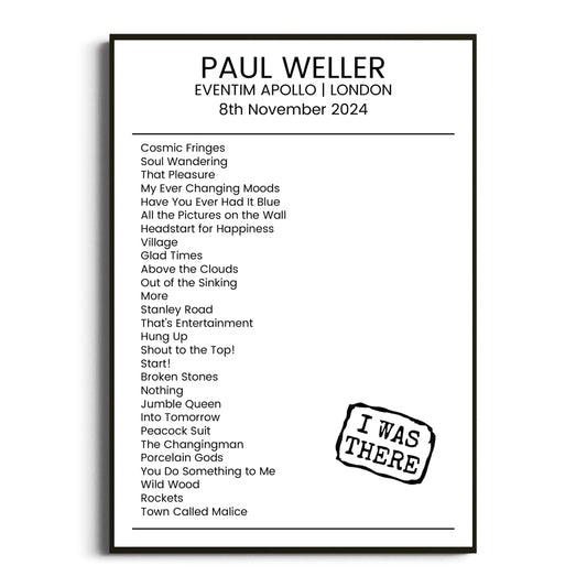 Paul Weller London 08 November 2024 Setlist Poster