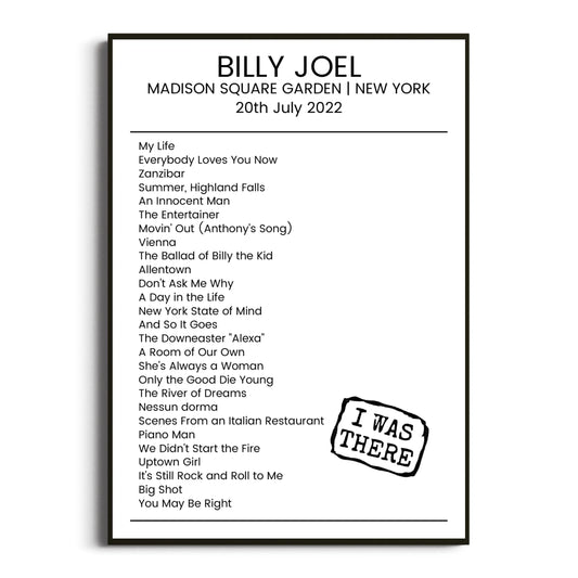 Billy Joel New York 20 July 2022 Setlist Poster