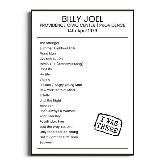 Billy Joel Providence 14 April 1979 Setlist Poster