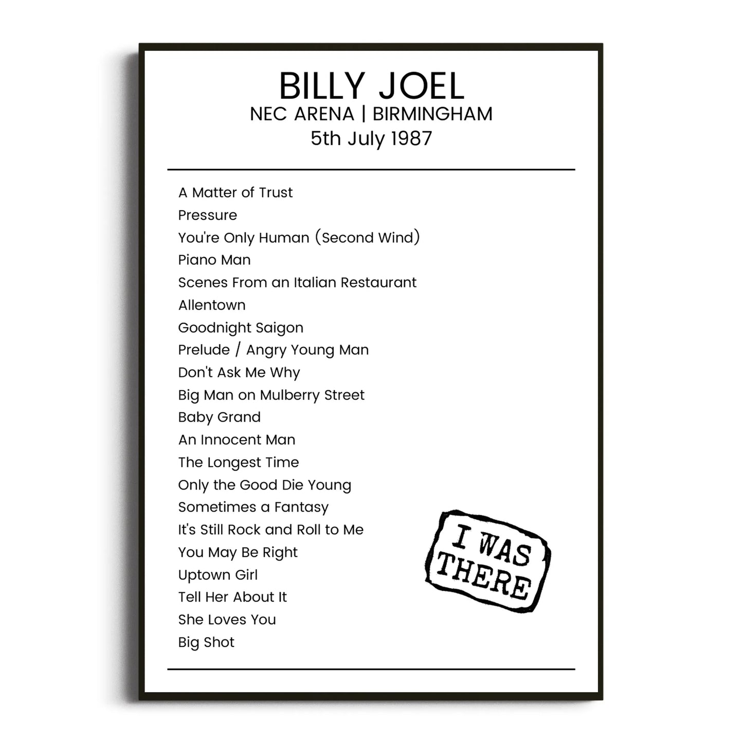 Billy Joel Birmingham 05 July 1987 Setlist Poster