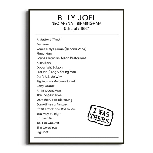 Billy Joel Birmingham 05 July 1987 Setlist Poster