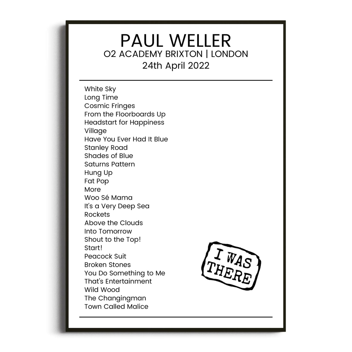 Paul Weller London 24 April 2022 Setlist Poster