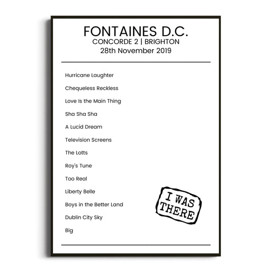 Fontaines D.C. Brighton 28 November 2019 Setlist Poster