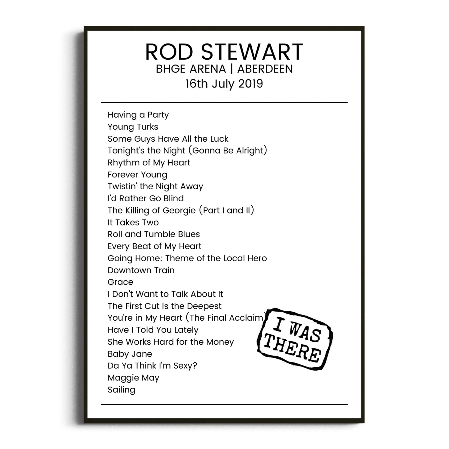 Rod Stewart Aberdeen 16 July 2019 Setlist Poster