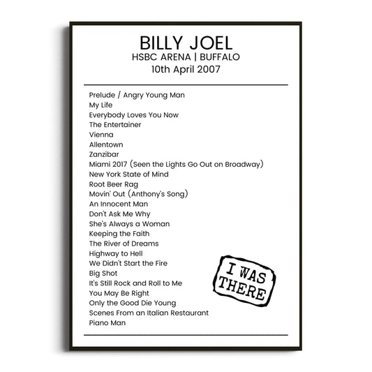 Billy Joel Buffalo 10 April 2007 Setlist Poster