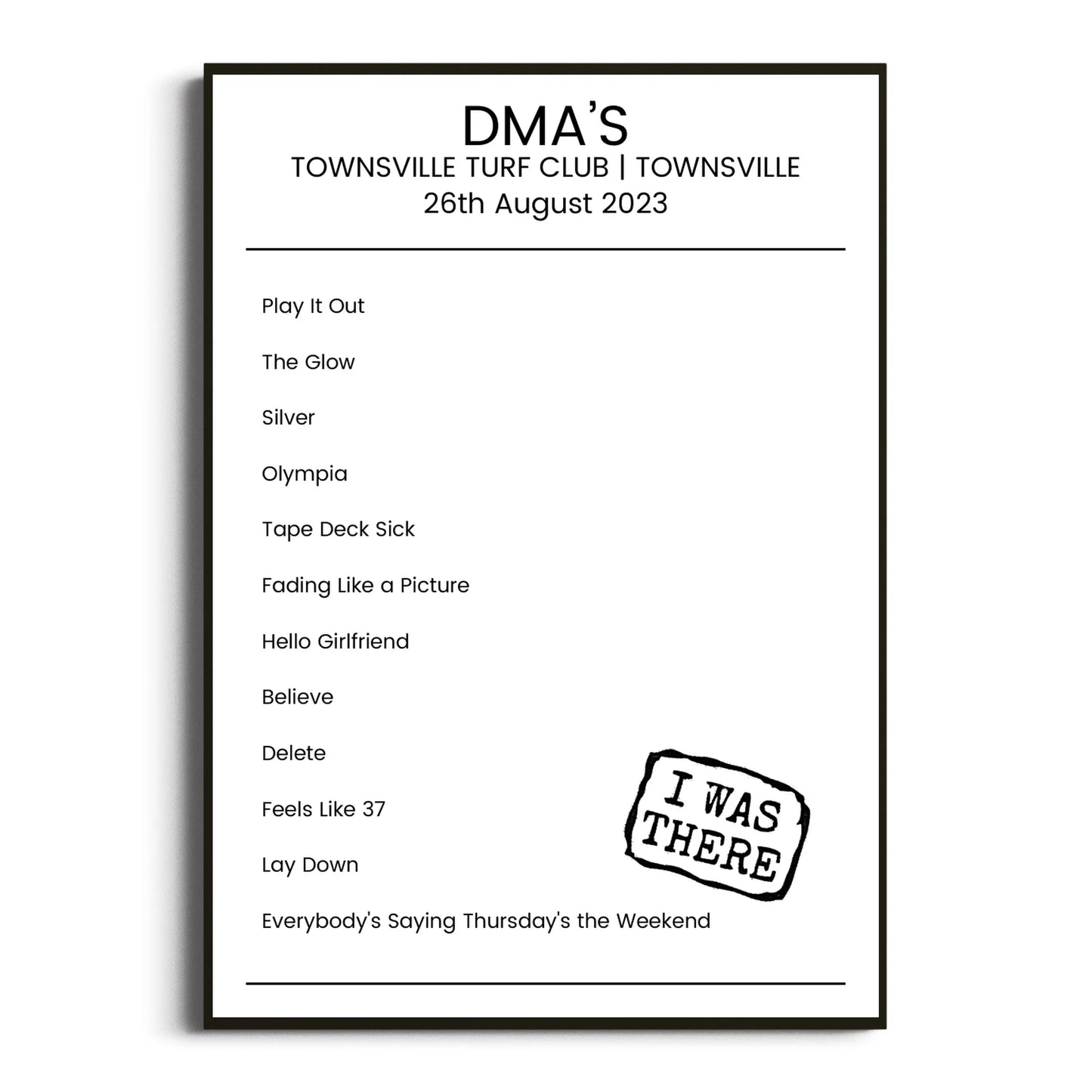 DMA’s Townsville 26 August 2023 Setlist Poster