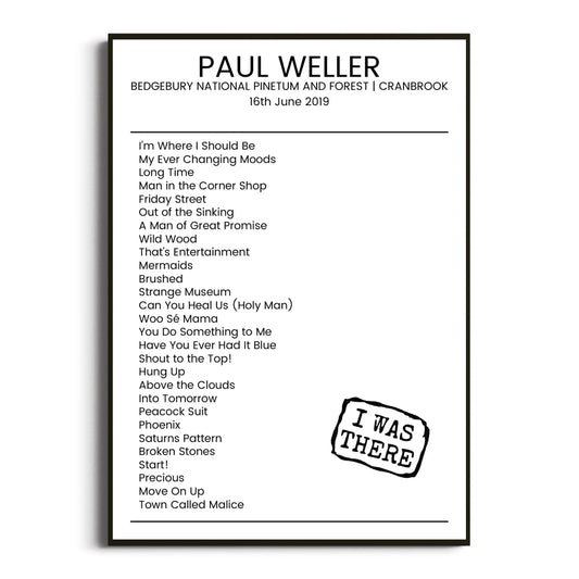 Paul Weller Cranbrook 16 June 2019 Setlist Poster