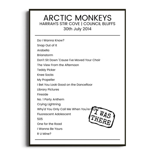 Arctic Monkeys Council Bluffs 30 July 2014 Setlist Poster