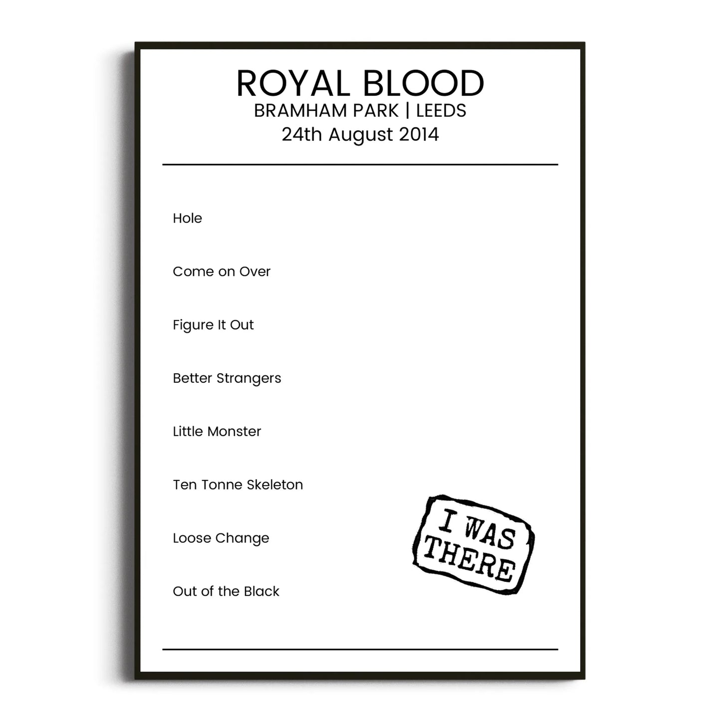 Royal Blood Leeds 24 August 2014 Setlist Poster