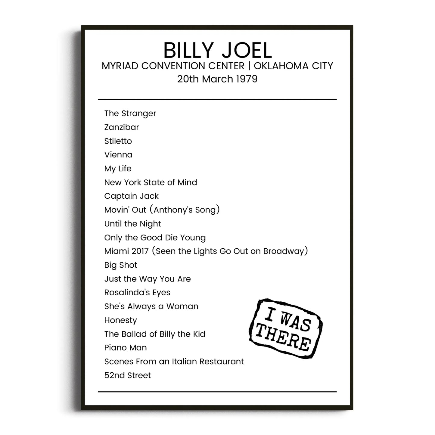 Billy Joel Oklahoma City 20 March 1979 Setlist Poster