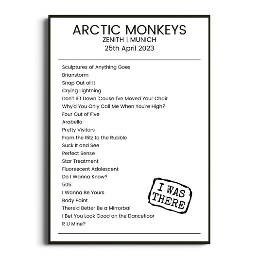 Arctic Monkeys Munich 25 April 2023 Setlist Poster