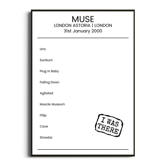 Muse London 31 January 2000 Setlist Poster