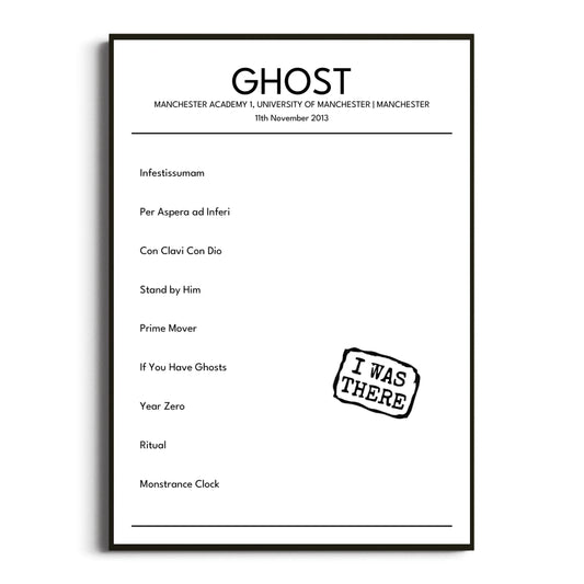 Ghost Manchester 11 November 2013 Setlist Poster