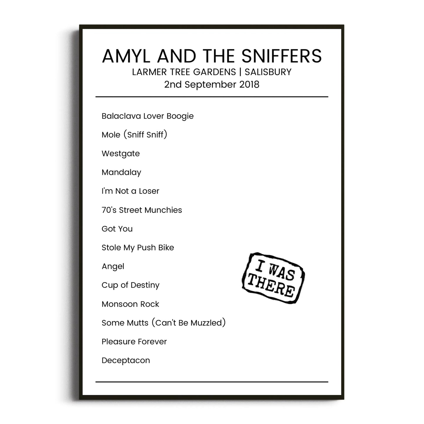 Amyl and the Sniffers Salisbury 02 September 2018 Setlist Poster