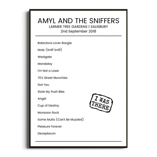 Amyl and the Sniffers Salisbury 02 September 2018 Setlist Poster