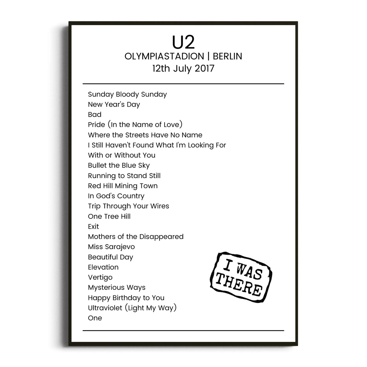 U2 Berlin 12 July 2017 Setlist Poster