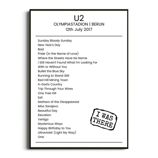 U2 Berlin 12 July 2017 Setlist Poster