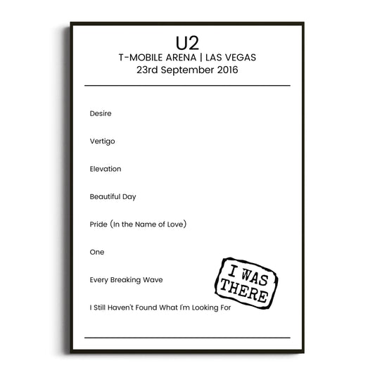 U2 Las Vegas 23 September 2016 Setlist Poster