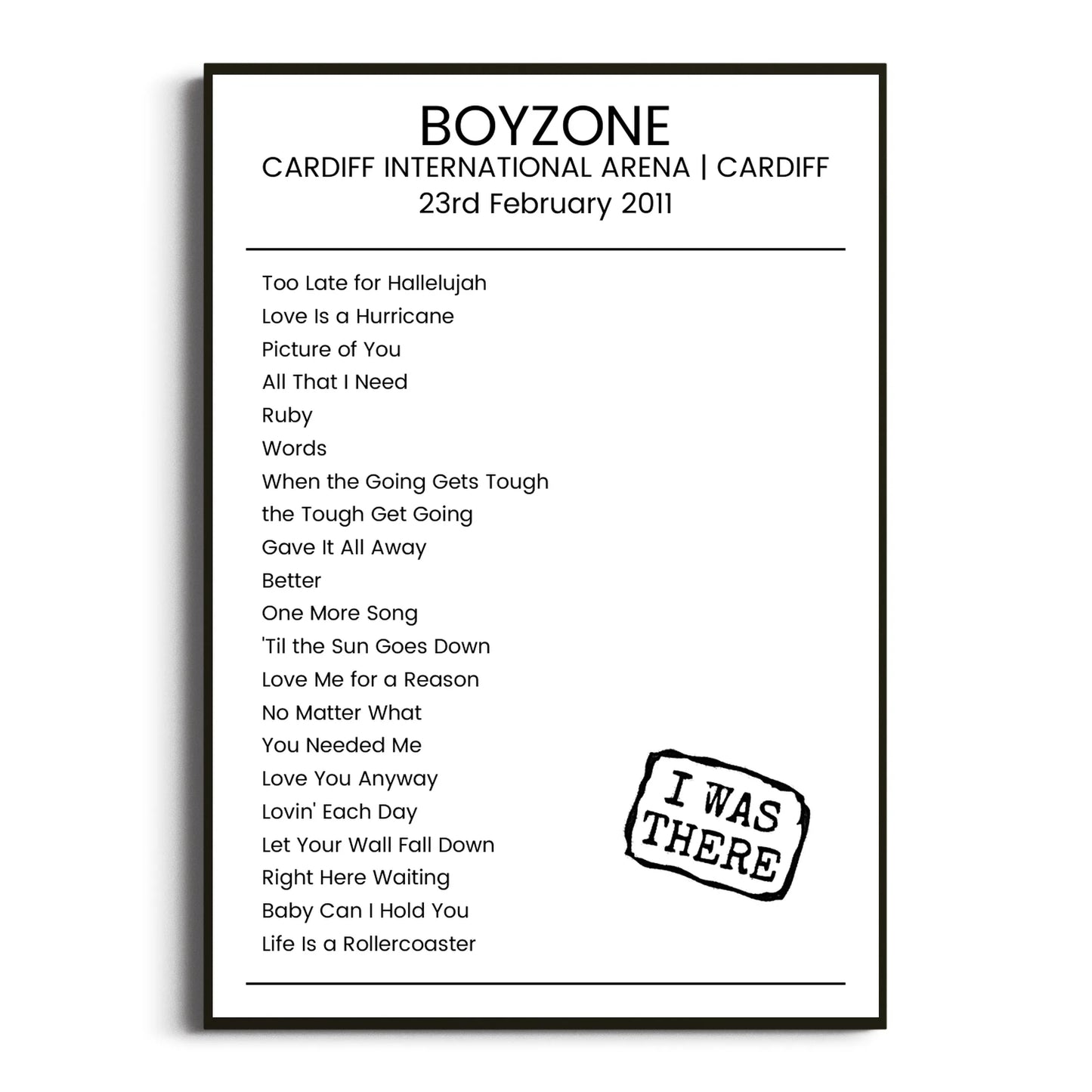 Boyzone Cardiff 23 February 2011 Setlist Poster