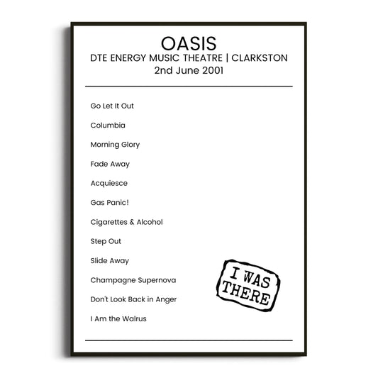 Oasis Clarkston 02 June 2001 Setlist Poster