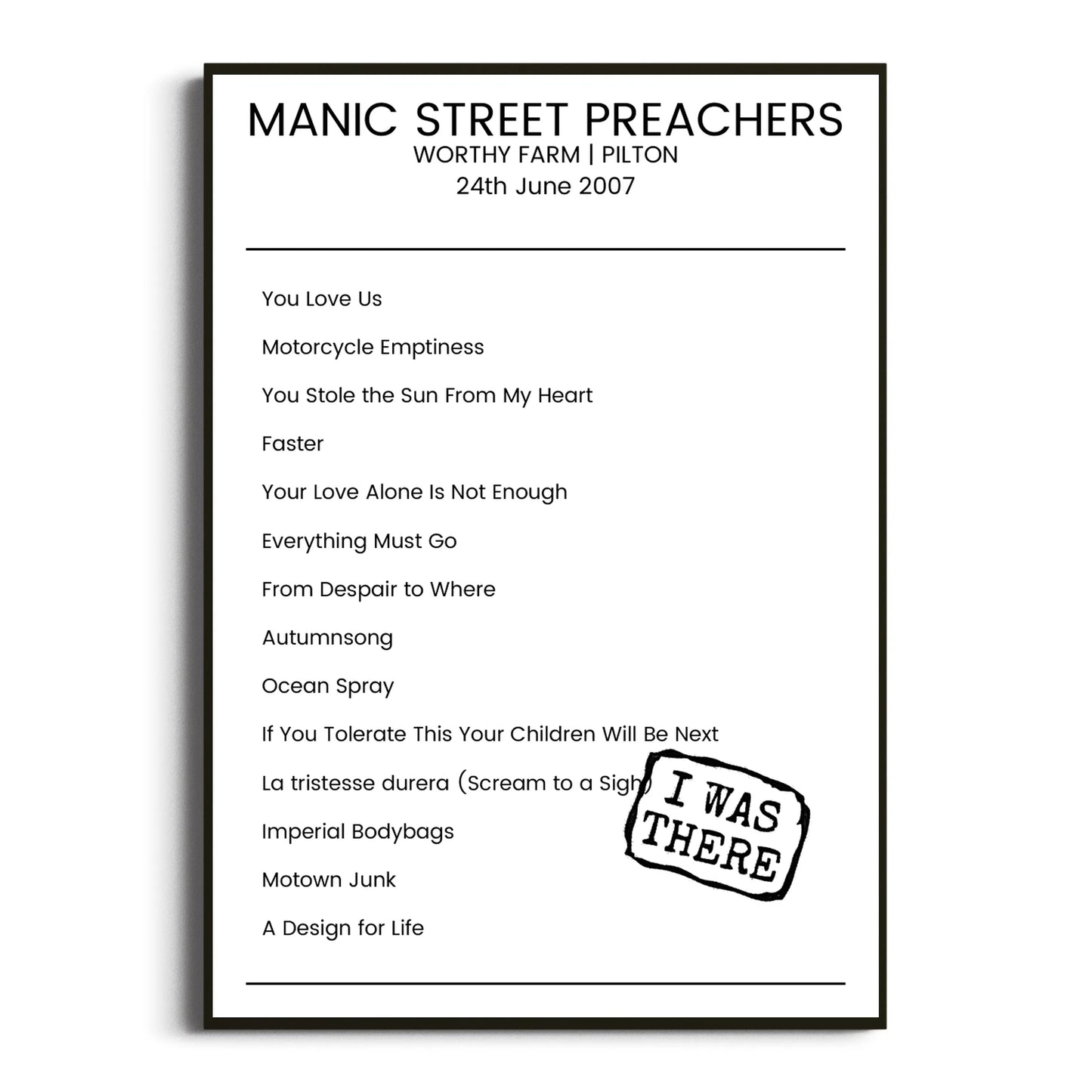 Manic Street Preachers Pilton 24 June 2007 Setlist Poster