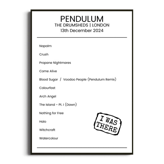 Pendulum London 13 December 2024 Setlist Poster