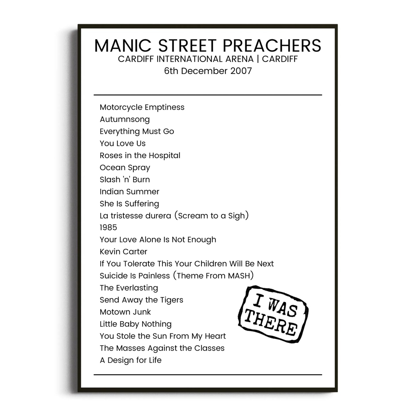 Manic Street Preachers Cardiff 06 December 2007 Setlist Poster