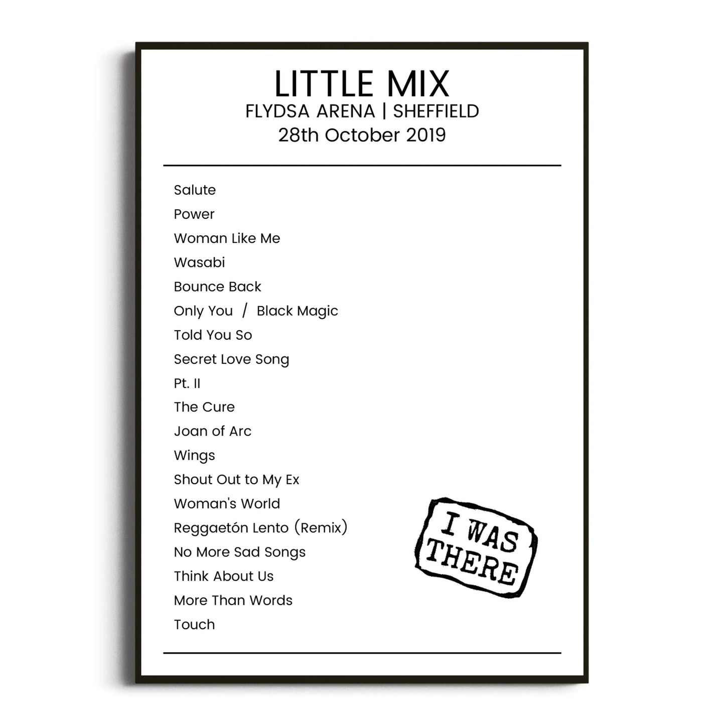 Little Mix Sheffield 28 October 2019 Setlist Poster