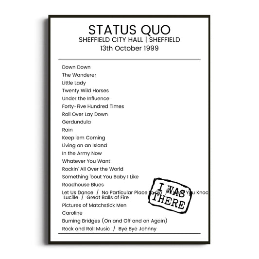 Status Quo Sheffield 13 October 1999 Setlist Poster