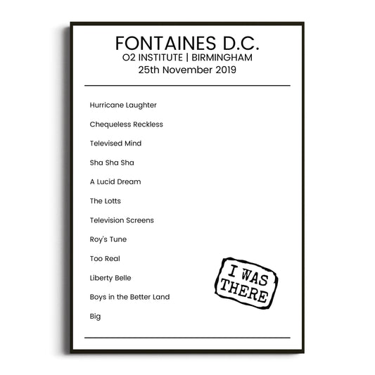 Fontaines D.C. Birmingham 25 November 2019 Setlist Poster