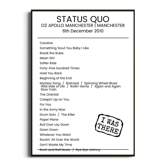 Status Quo Manchester 06 December 2010 Setlist Poster