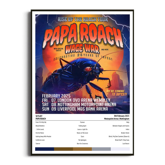 Papa Roach Nottingham Motorpoint Arena 08 February 2025 Setlist Tour Poster