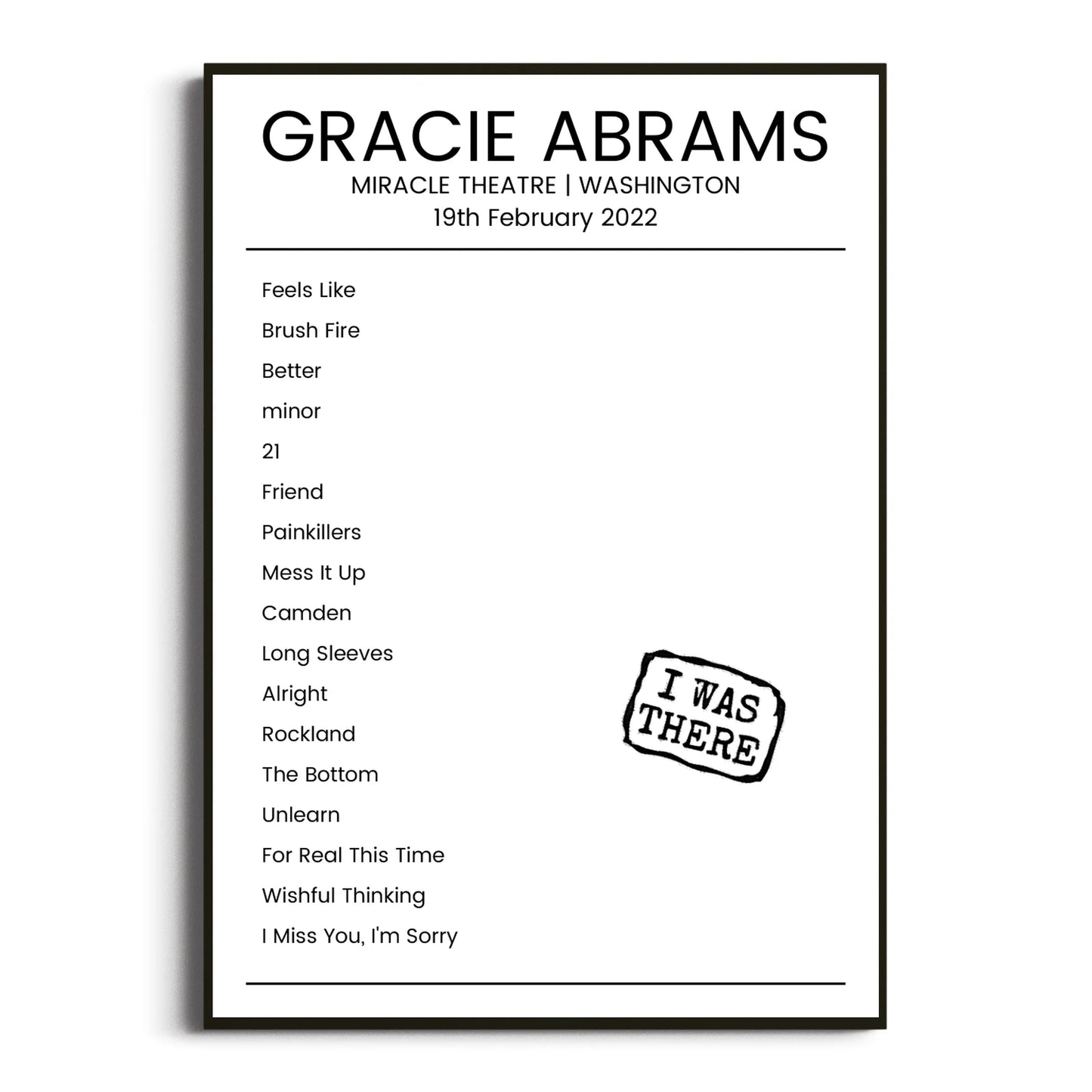 Gracie Abrams Washington 19 February 2022 Setlist Poster