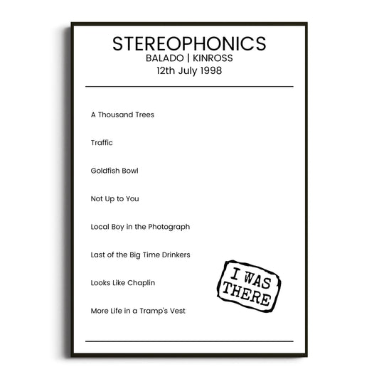 Stereophonics Kinross 12 July 1998 Setlist Poster