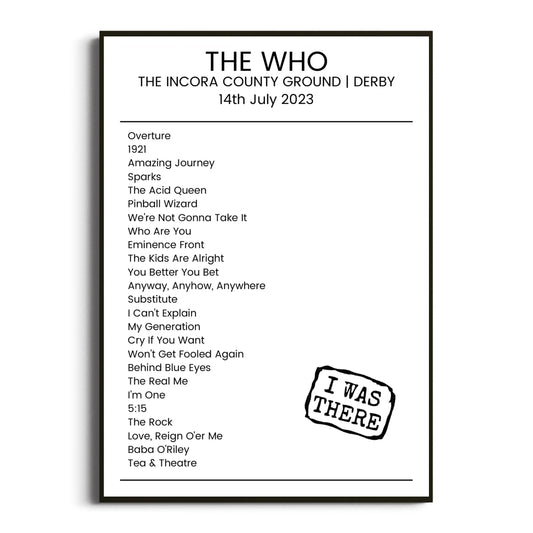 The Who Derby 14 July 2023 Setlist Poster