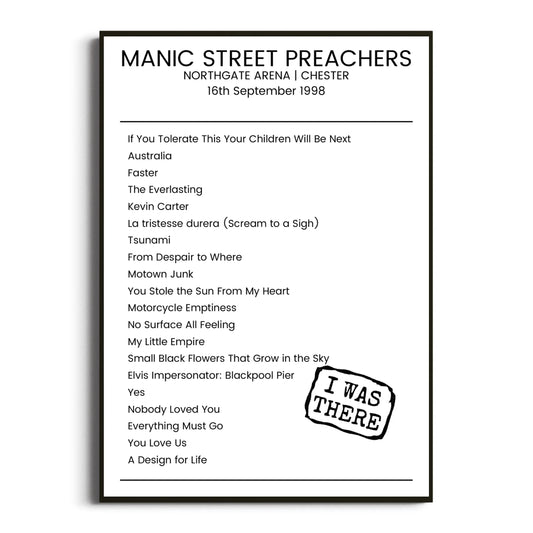 Manic Street Preachers Chester 16 September 1998 Setlist Poster