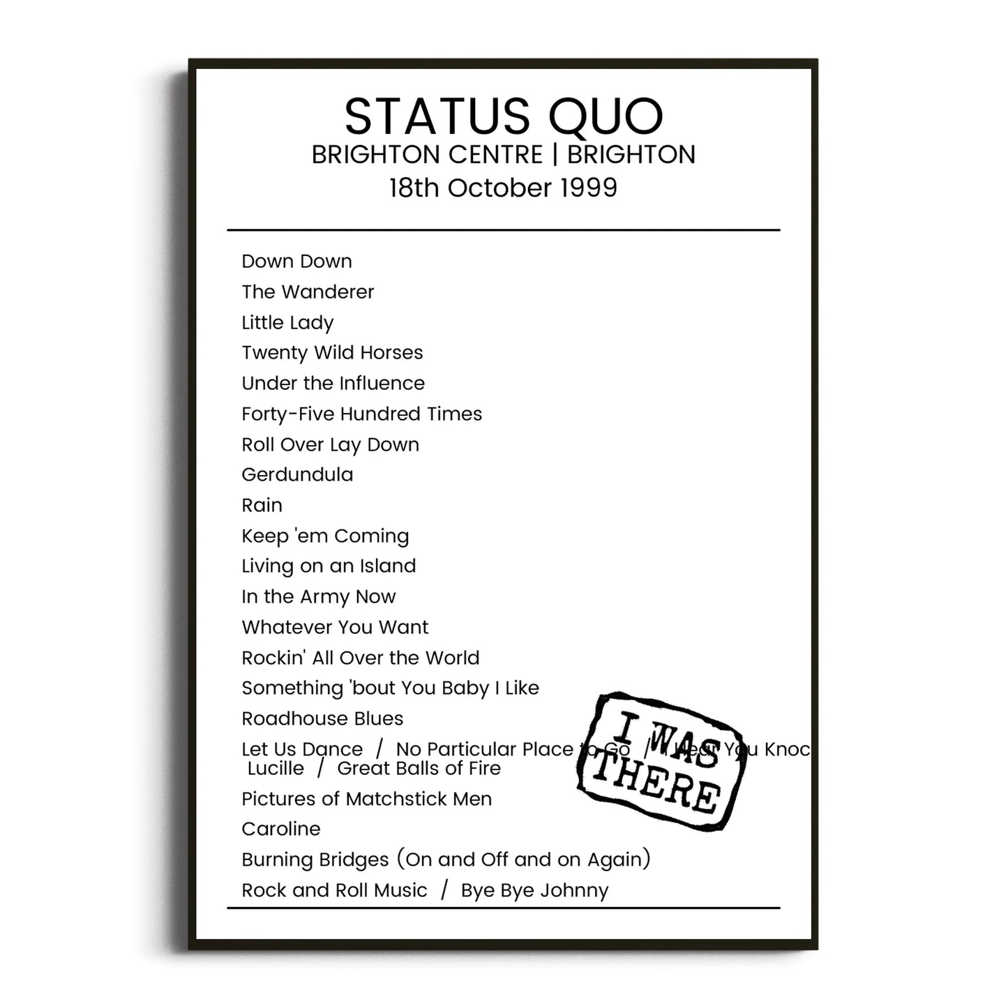 Status Quo Brighton 18 October 1999 Setlist Poster