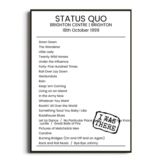 Status Quo Brighton 18 October 1999 Setlist Poster