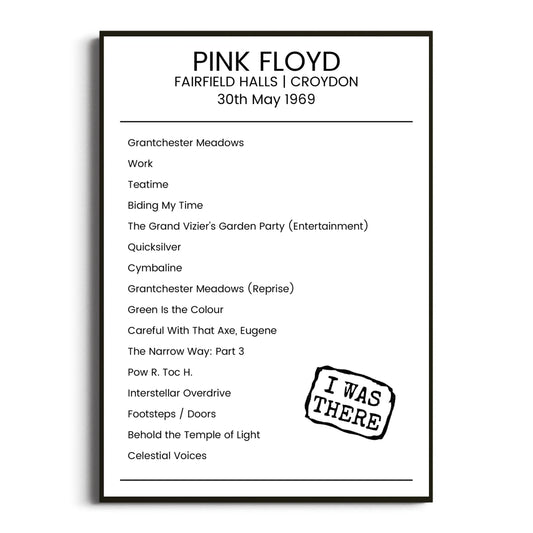 Pink Floyd Croydon 30 May 1969 Setlist Poster