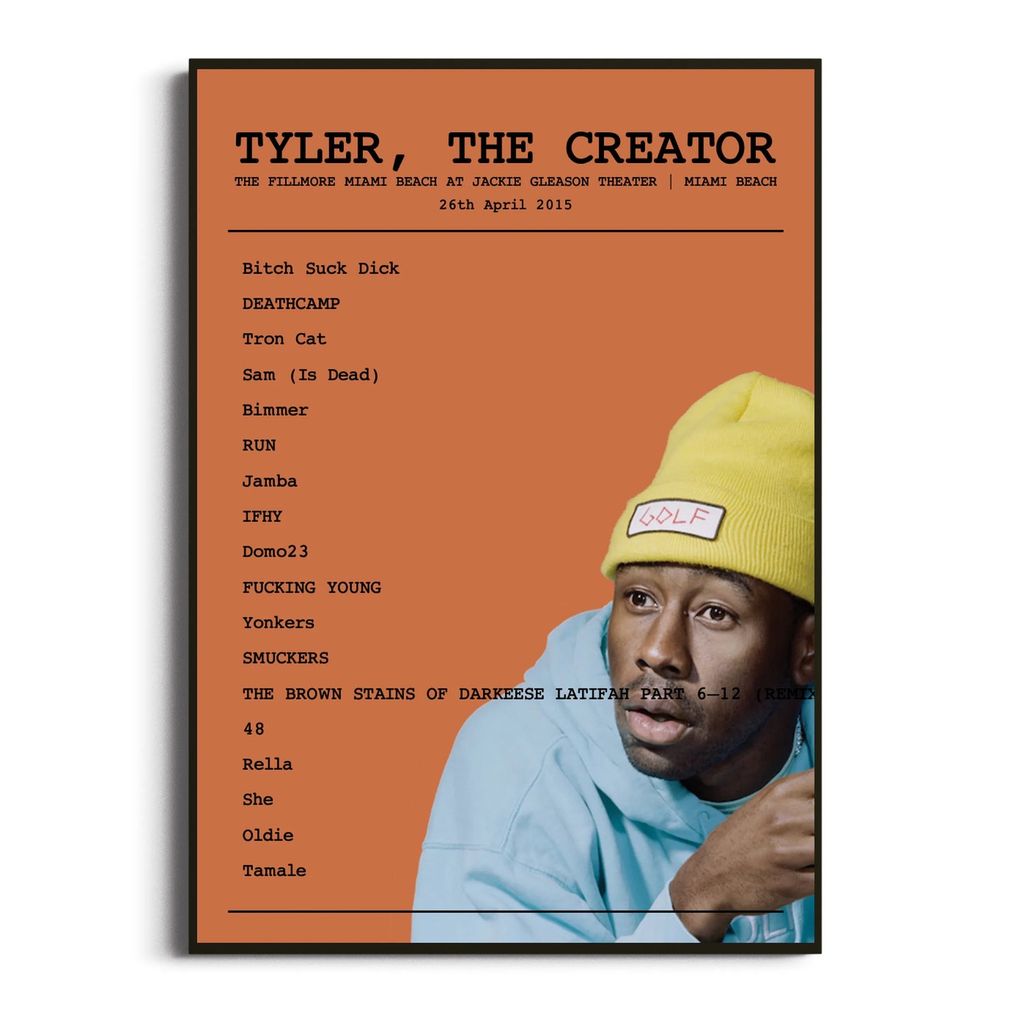 Tyler, The Creator Miami Beach 26 April 2015 Setlist Poster