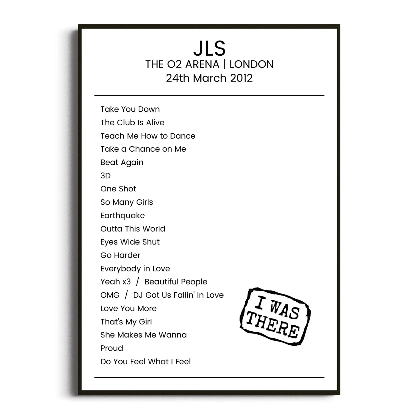 JLS London 24 March 2012 Setlist Poster