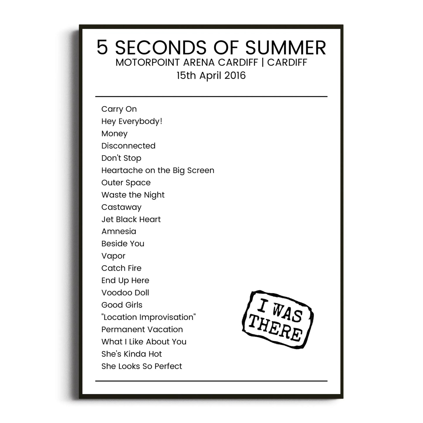 5 Seconds of Summer Cardiff 15 April 2016 Setlist Poster