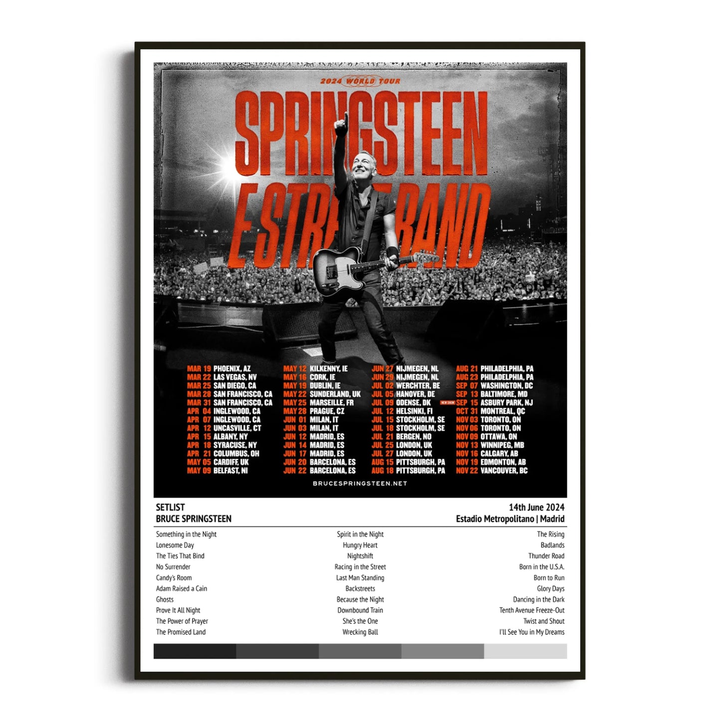 Bruce Springsteen Madrid Estadio Metropolitano 14 June 2024 Setlist Tour Poster