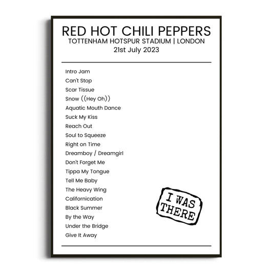 Red Hot Chili Peppers London 21 July 2023 Setlist Poster