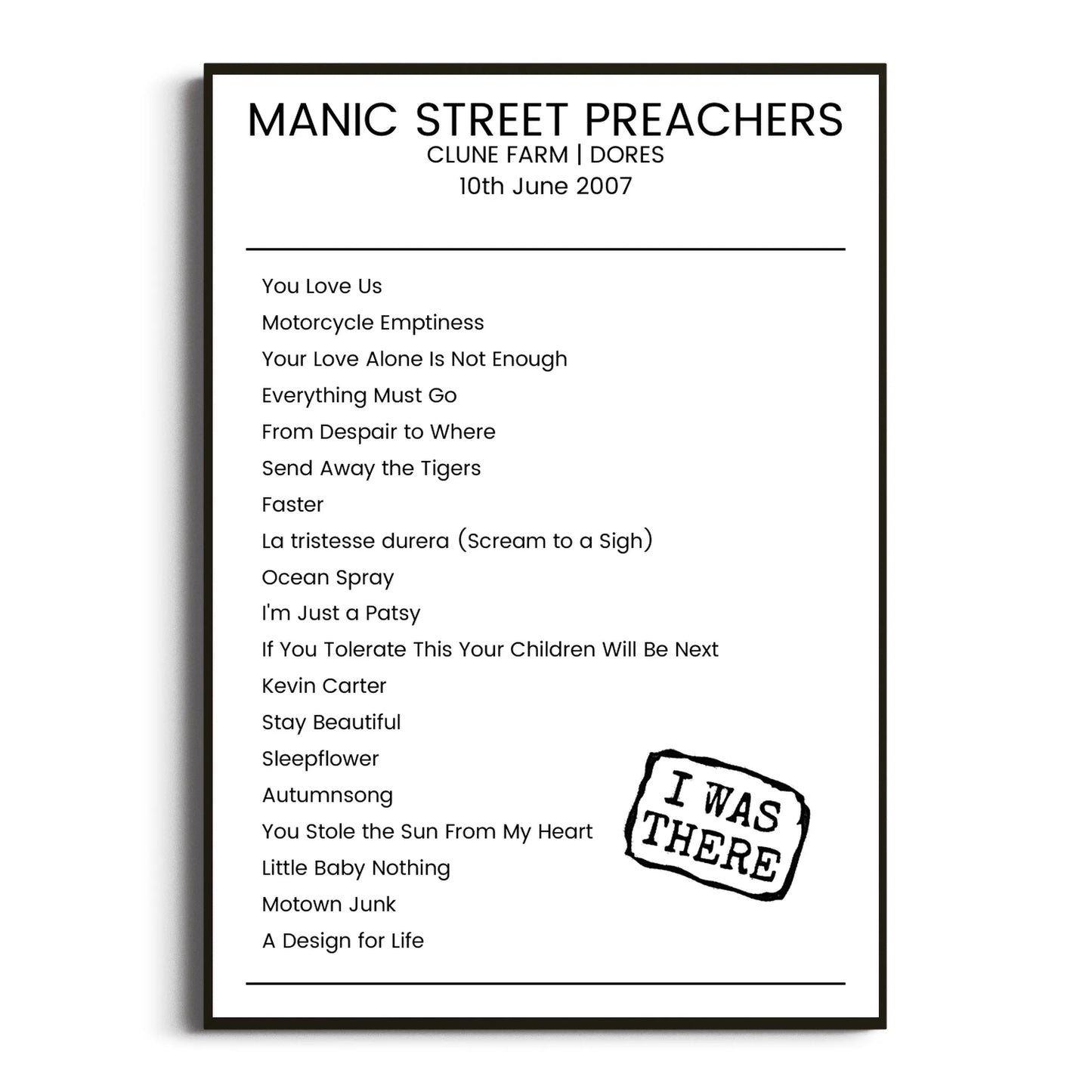 Manic Street Preachers Dores 10 June 2007 Setlist Poster