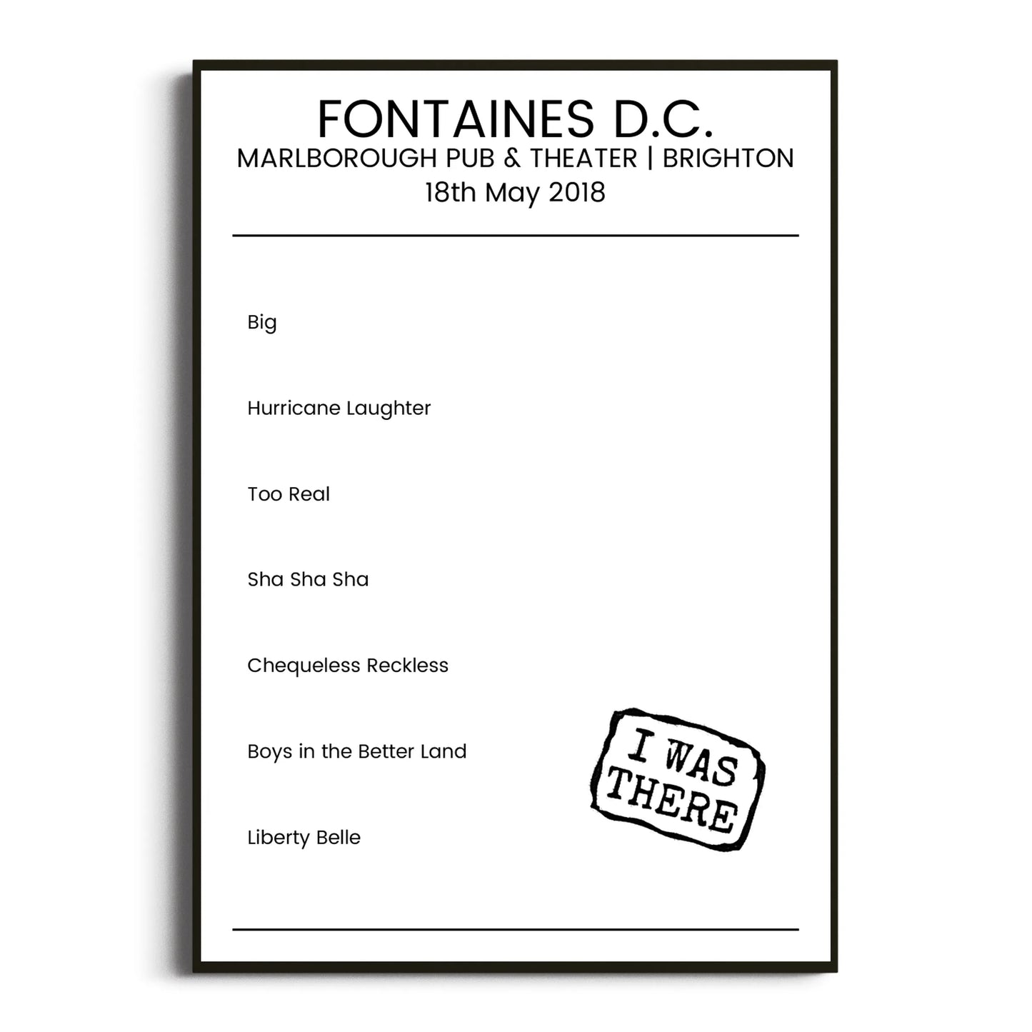 Fontaines D.C. Brighton 18 May 2018 Setlist Poster