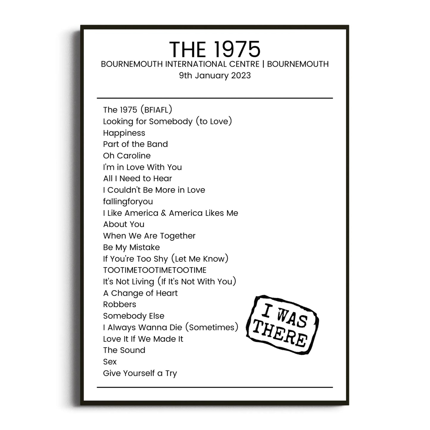 The 1975 Bournemouth 09 January 2023 Setlist Poster