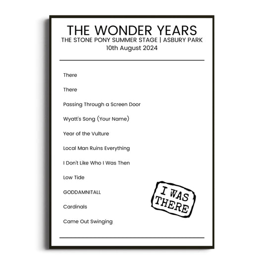 The Wonder Years Asbury Park 10 August 2024 Setlist Poster