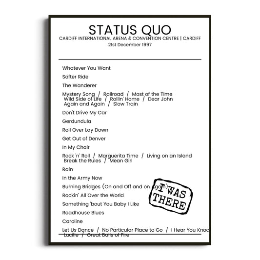 Status Quo Cardiff 21 December 1997 Setlist Poster