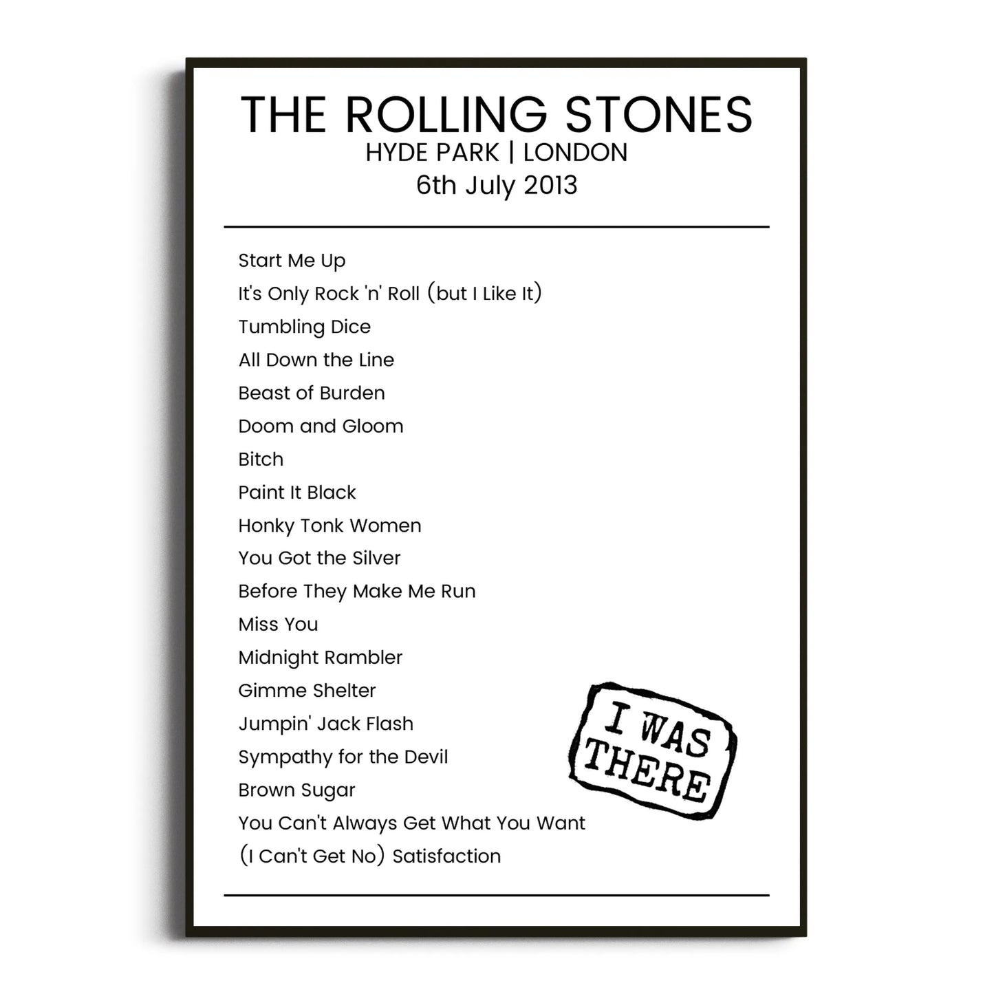 The Rolling Stones London 06 July 2013 Setlist Poster